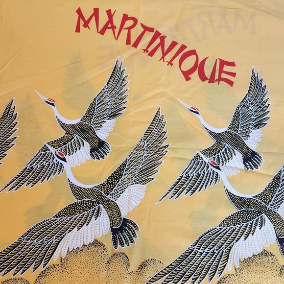 Vintage Martinique Yellow Wall Hanging Tablecloth Bird Design 62x44 Inches - Picture 2 of 4